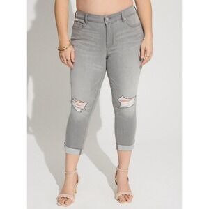 Torrid Gray Crop Boyfriend Jeans Distressed Frayed Hem Super Soft Size 14